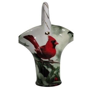 Hautman Brothers Cardinal in Holly Basket Vase 10" Max & Home